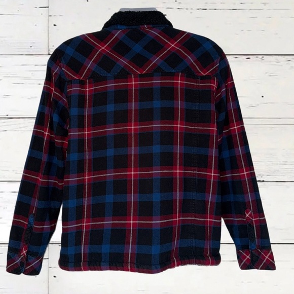 Hurley Sherpa Lined Plaid Jacket Men’s Medium Red Blue Flannel Coat - Picture 5 of 10